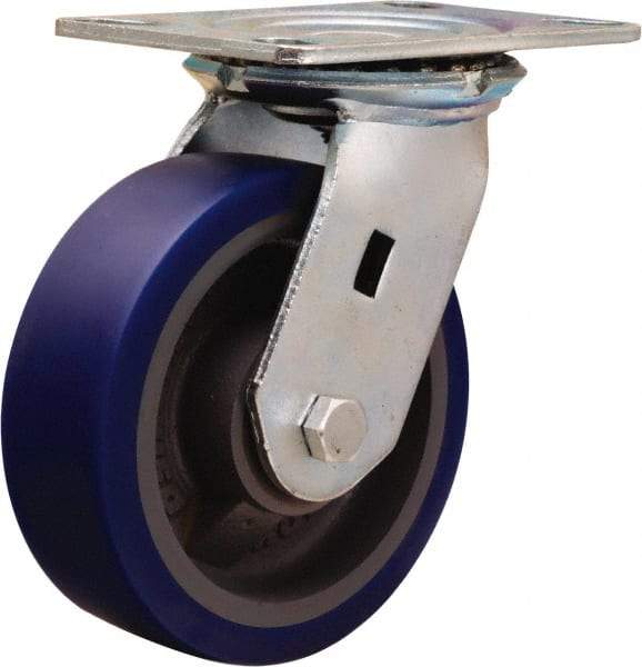 Hamilton - 6" Diam x 2" Wide x 7-1/2" OAH Top Plate Mount Swivel Caster - Polyurethane Mold onto Cast Iron Center, 960 Lb Capacity, Sealed Precision Ball Bearing, 4-1/2 x 6-1/4" Plate - A1 Tooling