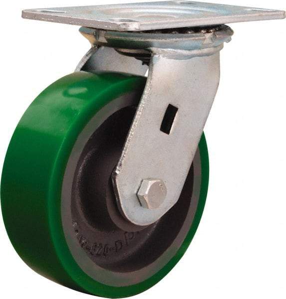 Hamilton - 6" Diam x 2" Wide x 7-1/2" OAH Top Plate Mount Swivel Caster - Polyurethane Mold onto Cast Iron Center, 1,200 Lb Capacity, Sealed Precision Ball Bearing, 4-1/2 x 6-1/4" Plate - A1 Tooling