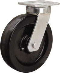 Hamilton - 8" Diam x 2" Wide x 9-1/2" OAH Top Plate Mount Swivel Caster - Phenolic, 1,400 Lb Capacity, Straight Roller Bearing, 4 x 4-1/2" Plate - A1 Tooling