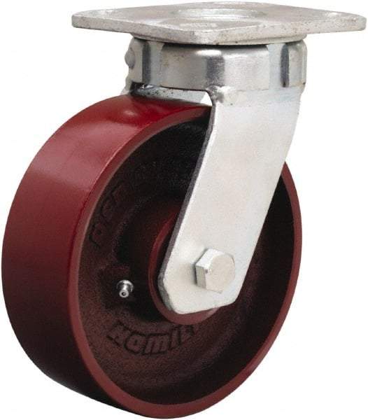 Hamilton - 6" Diam x 2" Wide x 7-1/2" OAH Top Plate Mount Swivel Caster - Cast Iron, 1,200 Lb Capacity, Sealed Precision Ball Bearing, 4 x 4-1/2" Plate - A1 Tooling