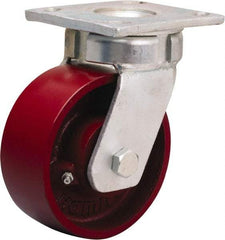 Hamilton - 5" Diam x 2" Wide x 7" OAH Top Plate Mount Swivel Caster - Cast Iron, 1,200 Lb Capacity, Sealed Precision Ball Bearing, 4 x 4-1/2" Plate - A1 Tooling