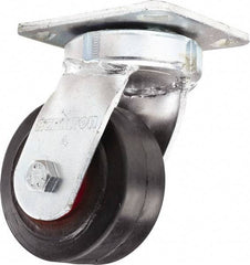 Hamilton - 4" Diam x 2" Wide x 5-5/8" OAH Top Plate Mount Swivel Caster - Rubber Mold on Cast Iron, Straight Roller Bearing, 4 x 4-1/2" Plate - A1 Tooling