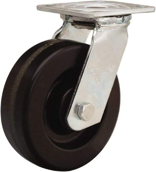 Hamilton - 6" Diam x 2" Wide x 7-1/2" OAH Top Plate Mount Swivel Caster - Phenolic, 900 Lb Capacity, Straight Roller Bearing, 4 x 4-1/2" Plate - A1 Tooling