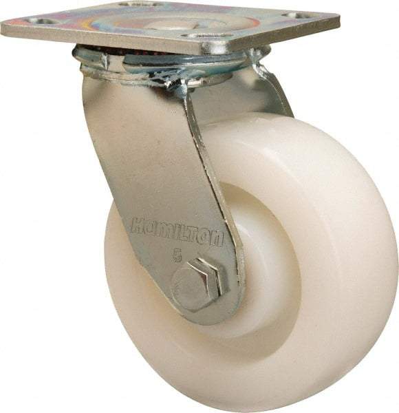 Hamilton - 5" Diam x 2" Wide x 6-1/2" OAH Top Plate Mount Swivel Caster - Nylon, 900 Lb Capacity, Sealed Precision Ball Bearing, 4 x 4-1/2" Plate - A1 Tooling