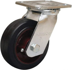 Hamilton - 5" Diam x 2" Wide x 6-1/2" OAH Top Plate Mount Swivel Caster - Rubber Mold on Cast Iron, 350 Lb Capacity, Straight Roller Bearing, 4 x 4-1/2" Plate - A1 Tooling