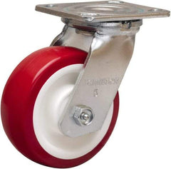 Hamilton - 5" Diam x 2" Wide x 6-1/2" OAH Top Plate Mount Swivel Caster - Polyurethane Mold on Polypropylene, 900 Lb Capacity, Straight Roller Bearing, 4 x 4-1/2" Plate - A1 Tooling