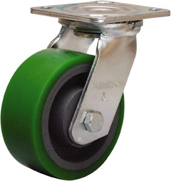 Hamilton - 5" Diam x 2" Wide x 6-1/2" OAH Top Plate Mount Swivel Caster - Polyurethane Mold onto Cast Iron Center, 900 Lb Capacity, Sealed Precision Ball Bearing, 4 x 4-1/2" Plate - A1 Tooling