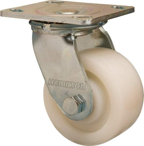 Hamilton - 4" Diam x 2" Wide x 5-5/8" OAH Top Plate Mount Swivel Caster - Nylon, 800 Lb Capacity, Sealed Precision Ball Bearing, 4 x 4-1/2" Plate - A1 Tooling