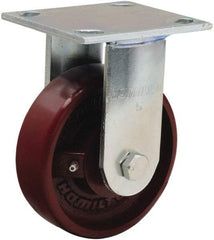 Hamilton - 5" Diam x 1-1/2" Wide x 6-1/8" OAH Top Plate Mount Rigid Caster - Cast Iron, 550 Lb Capacity, Straight Roller Bearing, 4 x 4-1/2" Plate - A1 Tooling