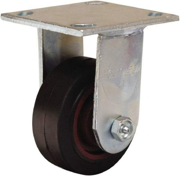 Hamilton - 4" Diam x 1-1/2" Wide x 5-5/8" OAH Top Plate Mount Rigid Caster - Rubber Mold on Cast Iron, 200 Lb Capacity, Straight Roller Bearing, 4 x 4-1/2" Plate - A1 Tooling