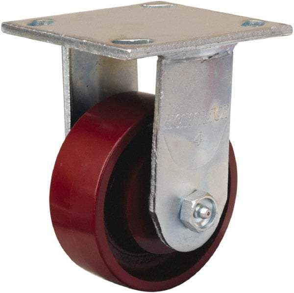 Hamilton - 4" Diam x 1-1/2" Wide x 5-5/8" OAH Top Plate Mount Rigid Caster - Cast Iron, 550 Lb Capacity, Straight Roller Bearing, 4 x 4-1/2" Plate - A1 Tooling