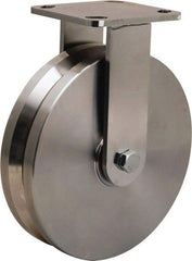 Hamilton - 8" Diam x 2" Wide, Stainless Steel Rigid Caster - 1,600 Lb Capacity, Top Plate Mount, 4" x 4-1/2" Plate, Stainless Steel Precision Ball Bearing - A1 Tooling