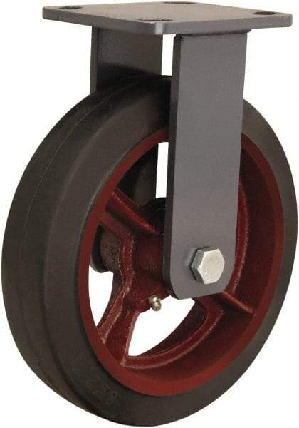 Hamilton - 8" Diam x 2" Wide x 9-1/2" OAH Top Plate Mount Rigid Caster - Rubber Mold on Cast Iron, 500 Lb Capacity, Tapered Roller Bearing, 4 x 4-1/2" Plate - A1 Tooling