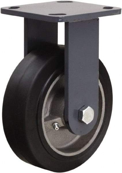 Hamilton - 6" Diam x 2" Wide x 7-1/2" OAH Top Plate Mount Rigid Caster - Rubber Mold on Cast Iron, 410 Lb Capacity, Tapered Roller Bearing, 4 x 4-1/2" Plate - A1 Tooling