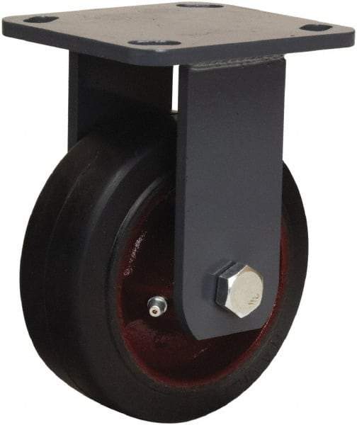 Hamilton - 5" Diam x 2" Wide x 6-1/2" OAH Top Plate Mount Rigid Caster - Rubber Mold on Cast Iron, 350 Lb Capacity, Straight Roller Bearing, 4 x 4-1/2" Plate - A1 Tooling