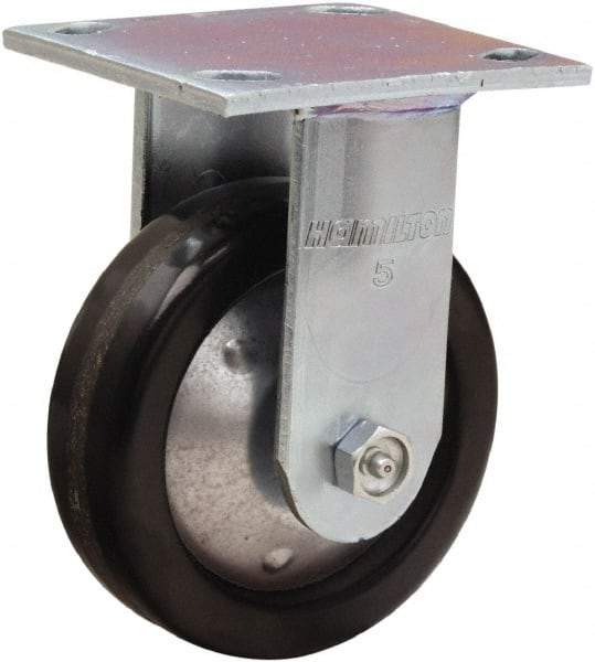 Hamilton - 5" Diam x 1-1/2" Wide x 6-1/2" OAH Top Plate Mount Rigid Caster - Phenolic, 600 Lb Capacity, Straight Roller Bearing, 4 x 4-1/2" Plate - A1 Tooling