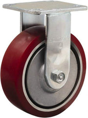 Hamilton - 6" Diam x 2" Wide x 7-1/2" OAH Top Plate Mount Rigid Caster - Polyurethane on Aluminum, 900 Lb Capacity, Straight Roller Bearing, 4 x 4-1/2" Plate - A1 Tooling