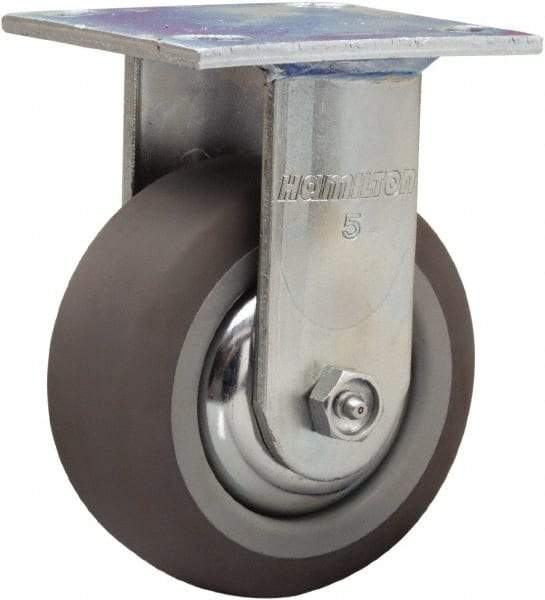 Hamilton - 5" Diam x 2" Wide x 6-1/2" OAH Top Plate Mount Rigid Caster - Rubber Mold on Polyolefin, 350 Lb Capacity, Straight Roller Bearing, 4 x 4-1/2" Plate - A1 Tooling