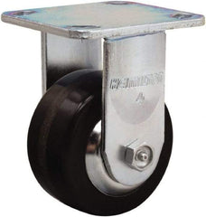 Hamilton - 4" Diam x 2" Wide x 5-5/8" OAH Top Plate Mount Rigid Caster - Phenolic, 800 Lb Capacity, Straight Roller Bearing, 4 x 4-1/2" Plate - A1 Tooling