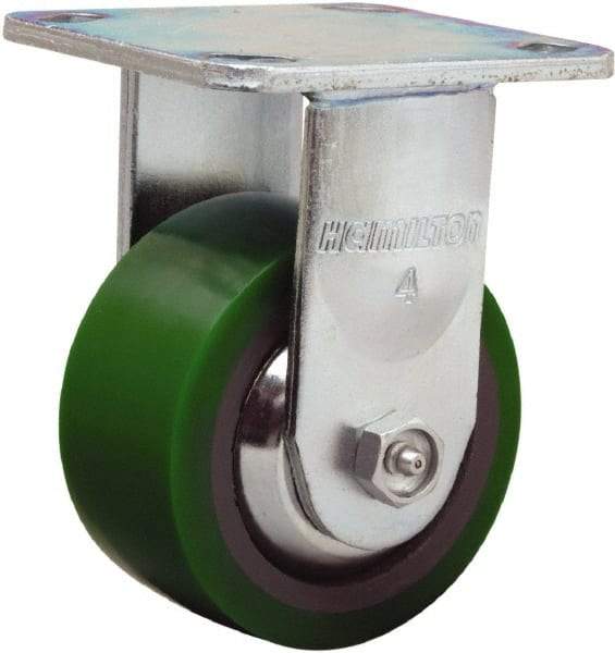 Hamilton - 4" Diam x 2" Wide x 5-5/8" OAH Top Plate Mount Rigid Caster - Polyurethane Mold onto Cast Iron Center, 750 Lb Capacity, Sealed Precision Ball Bearing, 4 x 4-1/2" Plate - A1 Tooling