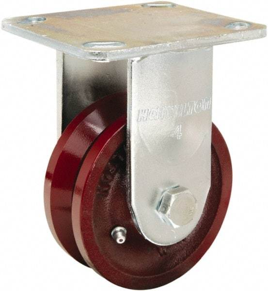 Hamilton - 4" Diam x 1-1/2" Wide, Iron Rigid Caster - 550 Lb Capacity, Top Plate Mount, 4" x 4-1/2" Plate, Straight Roller Bearing - A1 Tooling