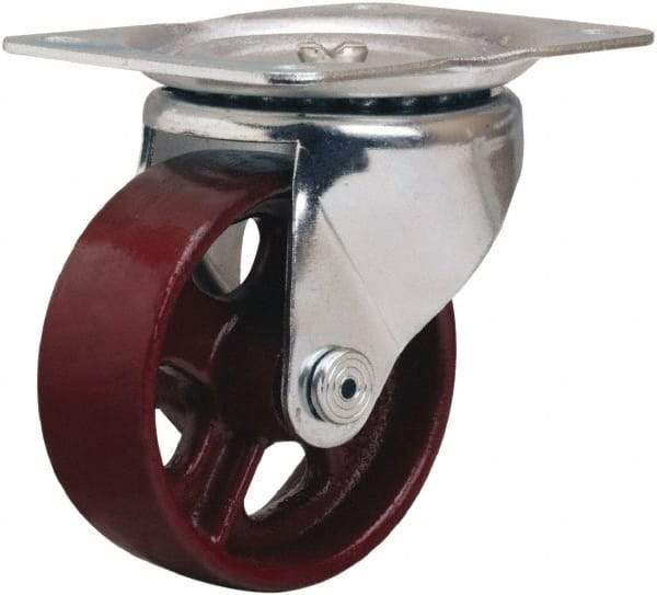 Hamilton - 4" Diam x 1-1/2" Wide x 5" OAH Top Plate Mount Swivel Caster - Cast Iron, 375 Lb Capacity, Plain Bore Bearing, 4 x 5-1/8" Plate - A1 Tooling