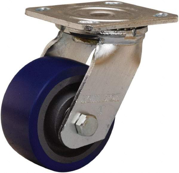 Hamilton - 4" Diam x 2" Wide x 5-5/8" OAH Top Plate Mount Swivel Caster - Polyurethane Mold onto Cast Iron Center, 600 Lb Capacity, Sealed Precision Ball Bearing, 4 x 4-1/2" Plate - A1 Tooling