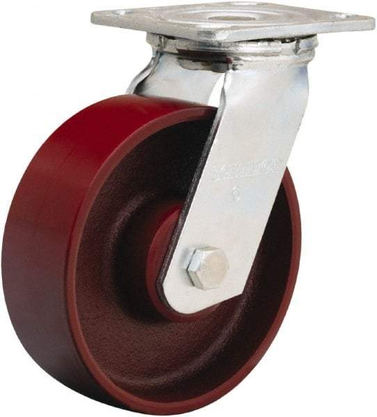 Hamilton - 6" Diam x 2" Wide x 7-1/2" OAH Top Plate Mount Swivel Caster - Cast Iron, 1,250 Lb Capacity, Precision Ball Bearing, 4 x 4-1/2" Plate - A1 Tooling