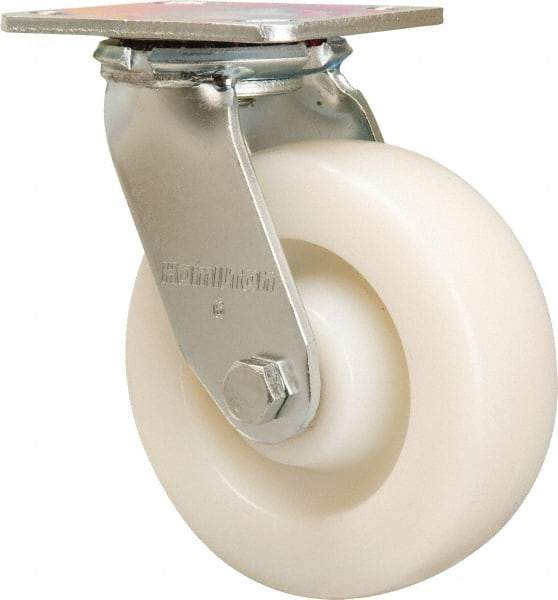 Hamilton - 6" Diam x 2" Wide x 7-1/2" OAH Top Plate Mount Swivel Caster - Nylon, 1,000 Lb Capacity, Sealed Precision Ball Bearing, 4 x 4-1/2" Plate - A1 Tooling