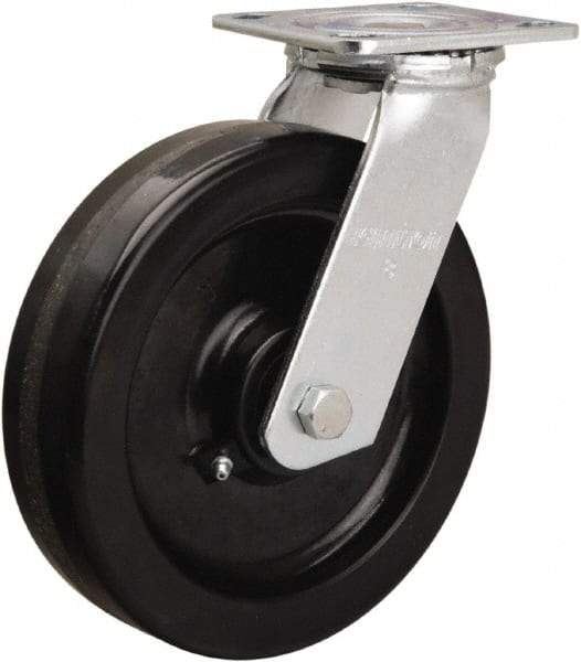 Hamilton - 8" Diam x 2" Wide x 9-1/2" OAH Top Plate Mount Swivel Caster - Phenolic, 900 Lb Capacity, Straight Roller Bearing, 4 x 4-1/2" Plate - A1 Tooling