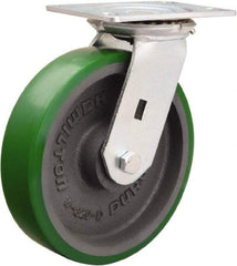 Hamilton - 8" Diam x 2" Wide x 9-1/2" OAH Top Plate Mount Swivel Caster - Polyurethane Mold onto Cast Iron Center, 1,500 Lb Capacity, Sealed Precision Ball Bearing, 4-1/2 x 6-1/4" Plate - A1 Tooling