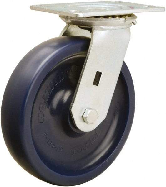 Hamilton - 8" Diam x 2" Wide x 9-1/2" OAH Top Plate Mount Swivel Caster - Polyurethane, 1,500 Lb Capacity, Sealed Precision Ball Bearing, 4-1/2 x 6-1/4" Plate - A1 Tooling