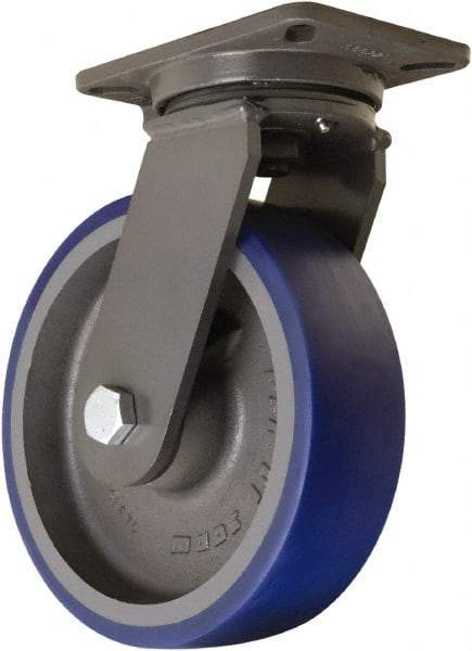 Hamilton - 10" Diam x 3" Wide x 12-1/2" OAH Top Plate Mount Swivel Caster - Polyurethane Mold onto Cast Iron Center, 2,400 Lb Capacity, Tapered Roller Bearing, 5-1/4 x 7-1/4" Plate - A1 Tooling