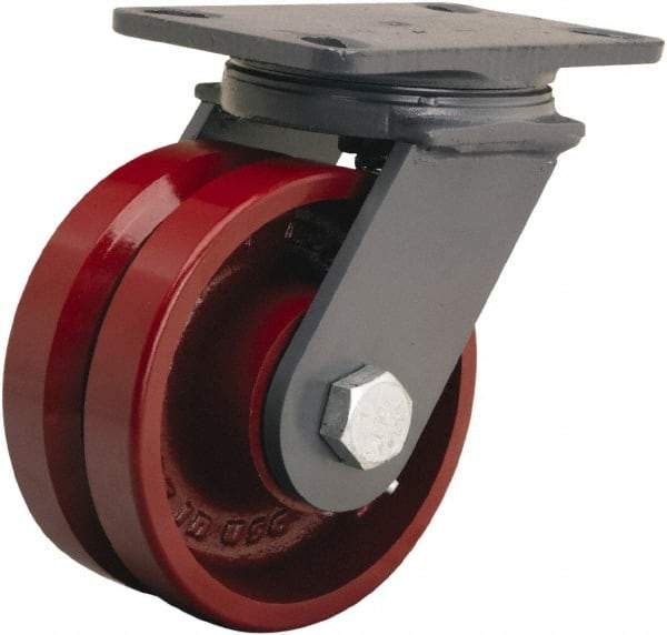 Hamilton - 6" Diam x 2-3/4" Wide, Iron Swivel Caster - 2,500 Lb Capacity, Top Plate Mount, 5-1/4" x 7-1/4" Plate, Tapered Roller Bearing - A1 Tooling