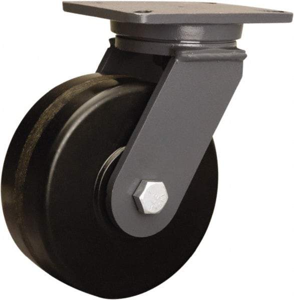 Hamilton - 8" Diam x 3" Wide x 10-1/2" OAH Top Plate Mount Swivel Caster - Phenolic, 3,000 Lb Capacity, Tapered Roller Bearing, 5-1/4 x 7-1/4" Plate - A1 Tooling