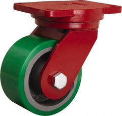 Hamilton - 6" Diam x 3" Wide x 8-1/2" OAH Top Plate Mount Swivel Caster - Polyurethane Mold onto Cast Iron Center, 2,200 Lb Capacity, Sealed Precision Ball Bearing, 6-1/8 x 7-1/2" Plate - A1 Tooling