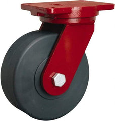 Hamilton - 8" Diam x 3" Wide x 10-1/2" OAH Top Plate Mount Swivel Caster - Nylon, 5,000 Lb Capacity, Sealed Precision Ball Bearing, 6-1/8 x 7-1/2" Plate - A1 Tooling