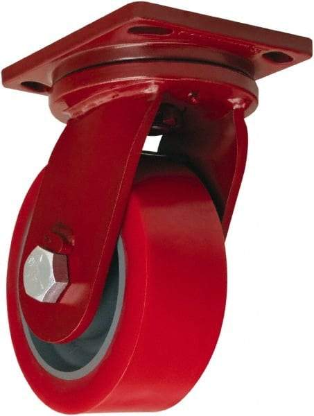 Hamilton - 8" Diam x 3" Wide x 10-1/2" OAH Top Plate Mount Swivel Caster - Polyurethane, 4,200 Lb Capacity, Sealed Precision Ball Bearing, 6-1/2 x 7-1/2" Plate - A1 Tooling