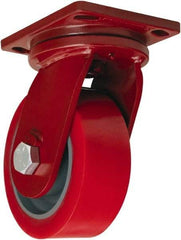 Hamilton - 8" Diam x 3" Wide x 10-1/2" OAH Top Plate Mount Swivel Caster - Polyurethane, 4,200 Lb Capacity, Sealed Precision Ball Bearing, 6-1/2 x 7-1/2" Plate - A1 Tooling