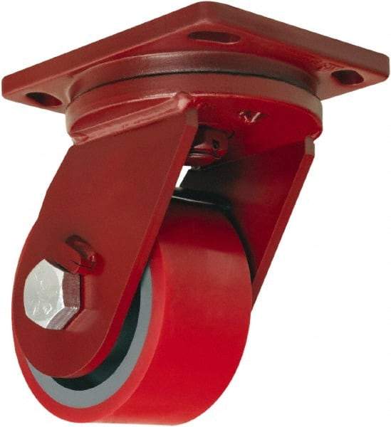 Hamilton - 6" Diam x 3" Wide x 8-1/2" OAH Top Plate Mount Swivel Caster - Polyurethane Mold onto Cast Iron Center, 2,600 Lb Capacity, Sealed Precision Ball Bearing, 6-1/2 x 7-1/2" Plate - A1 Tooling