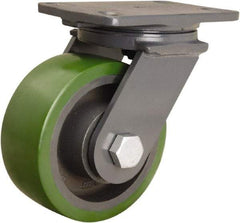 Hamilton - 6" Diam x 2-1/2" Wide x 7-3/4" OAH Top Plate Mount Swivel Caster - Polyurethane Mold onto Cast Iron Center, 1,600 Lb Capacity, Tapered Roller Bearing, 4-1/2 x 6-1/2" Plate - A1 Tooling