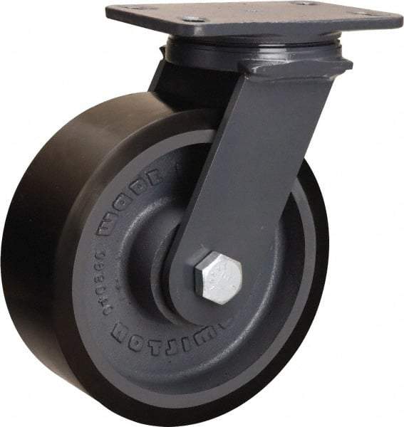 Hamilton - 8" Diam x 3" Wide x 10-1/4" OAH Top Plate Mount Swivel Caster - Polyurethane Mold onto Cast Iron Center, 2,400 Lb Capacity, Tapered Roller Bearing, 4-1/2 x 6-1/2" Plate - A1 Tooling