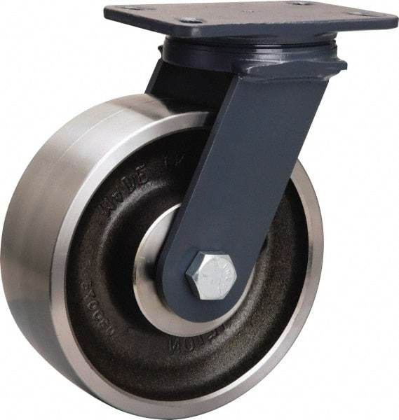 Hamilton - 8" Diam x 3" Wide x 10-1/4" OAH Top Plate Mount Swivel Caster - Forged Steel, 2,400 Lb Capacity, Sealed Precision Ball Bearing, 4-1/2 x 6-1/2" Plate - A1 Tooling