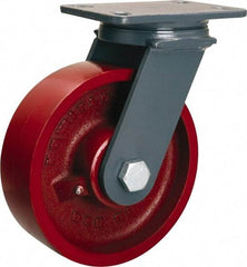 Hamilton - 8" Diam x 2-1/2" Wide x 10-1/4" OAH Top Plate Mount Swivel Caster - Cast Iron, 2,400 Lb Capacity, Straight Roller Bearing, 4-1/2 x 6-1/2" Plate - A1 Tooling