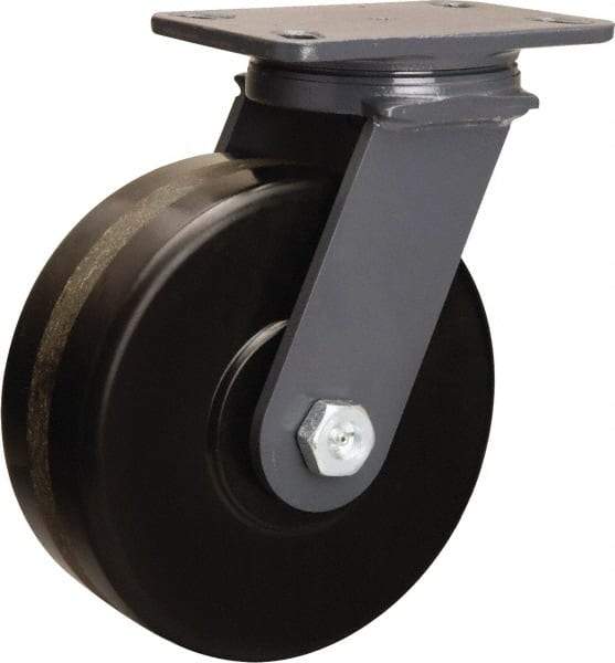 Hamilton - 8" Diam x 3" Wide x 10-1/4" OAH Top Plate Mount Swivel Caster - Phenolic, 2,400 Lb Capacity, Tapered Roller Bearing, 4-1/2 x 6-1/2" Plate - A1 Tooling