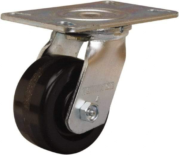 Hamilton - 4" Diam x 2" Wide x 5-5/8" OAH Top Plate Mount Swivel Caster - Phenolic, 800 Lb Capacity, Straight Roller Bearing, 4-1/2 x 6-1/4" Plate - A1 Tooling