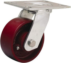 Hamilton - 5" Diam x 2" Wide x 6-1/2" OAH Top Plate Mount Swivel Caster - Cast Iron, 1,250 Lb Capacity, Sealed Precision Ball Bearing, 4-1/2 x 6-1/4" Plate - A1 Tooling