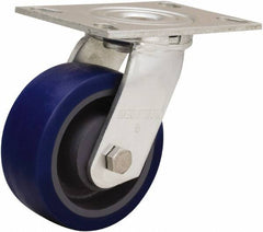 Hamilton - 5" Diam x 2" Wide x 6-1/2" OAH Top Plate Mount Swivel Caster - Polyurethane Mold onto Cast Iron Center, 840 Lb Capacity, Sealed Precision Ball Bearing, 4-1/2 x 6-1/4" Plate - A1 Tooling