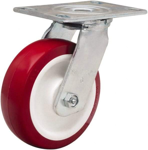 Hamilton - 6" Diam x 2" Wide x 7-1/2" OAH Top Plate Mount Swivel Caster - Polyurethane Mold on Polypropylene, 900 Lb Capacity, Straight Roller Bearing, 4-1/2 x 6-1/4" Plate - A1 Tooling