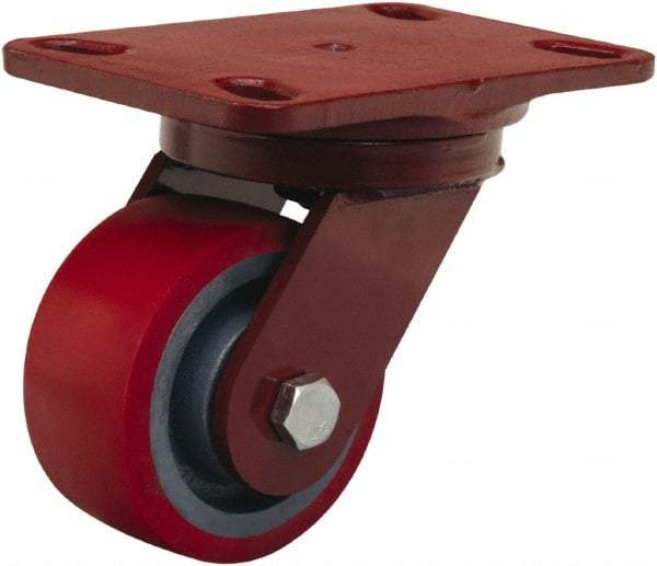 Hamilton - 4" Diam x 2" Wide x 5-5/8" OAH Top Plate Mount Swivel Caster - Polyurethane Mold on Forged Steel, 900 Lb Capacity, Sealed Precision Ball Bearing, 4-1/2 x 6-1/2" Plate - A1 Tooling